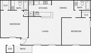 2 BR 2 BA 708 floor plan